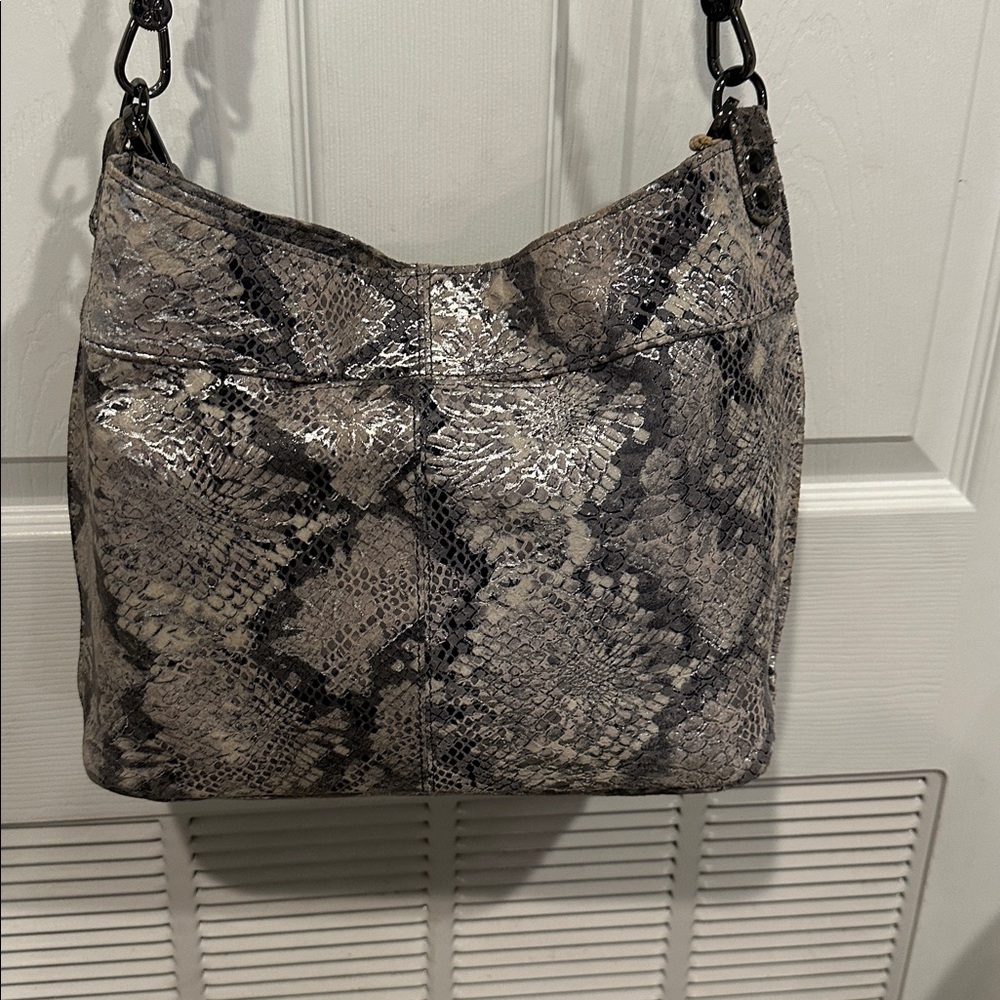 Silver and Black/Gray leather Hobo Bag